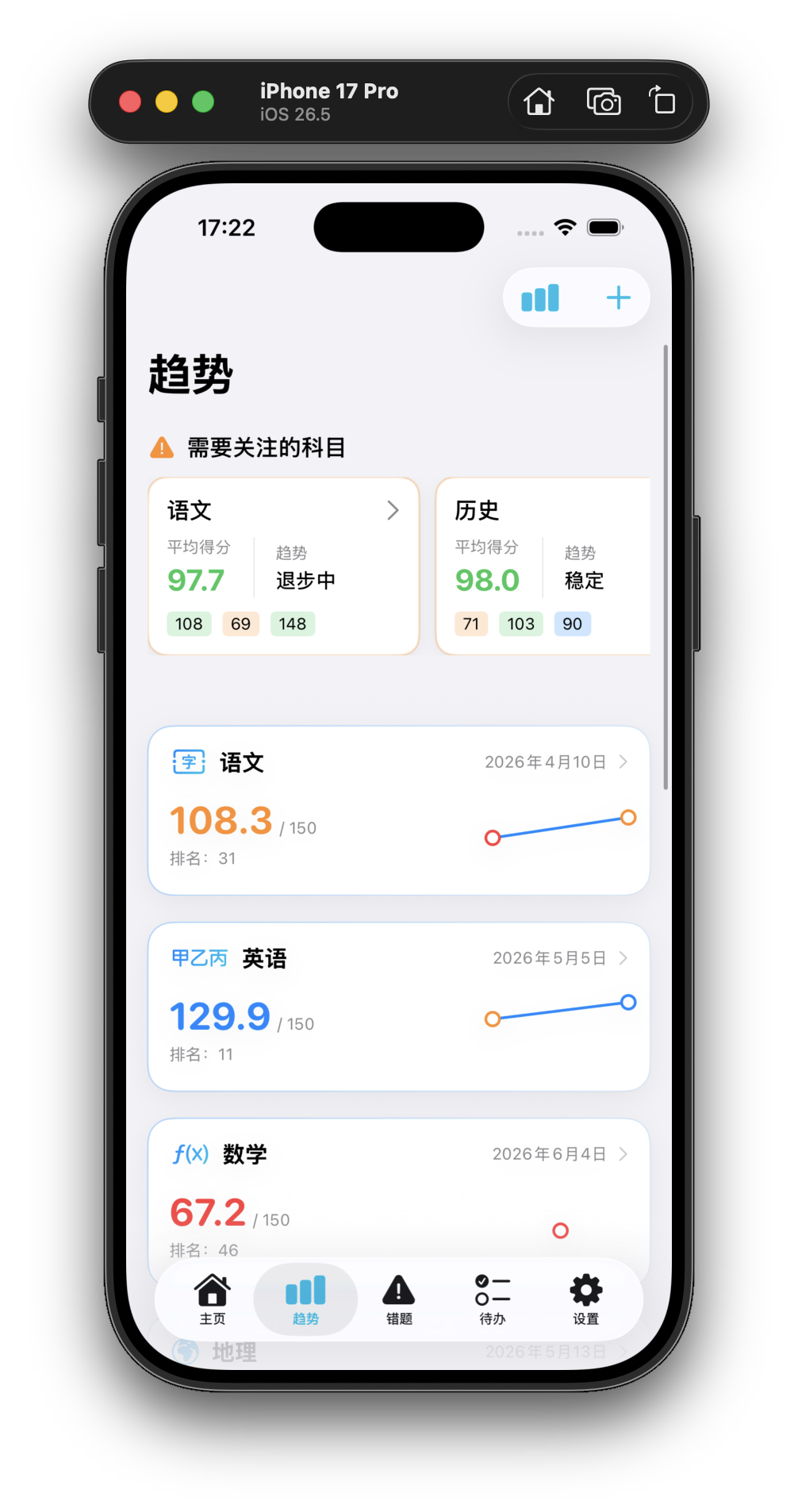 多科目概览